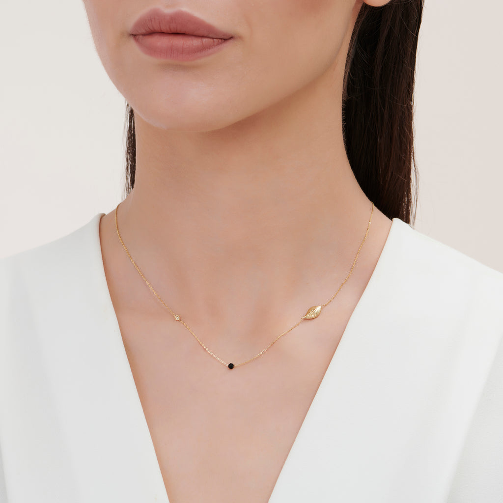 Blatt Diamantkette mit Spinell Stein